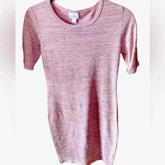 Lularoe small pink waffle texture Julia T-shirt‎ dress with black micro stripes. - Picture 1 of 7
